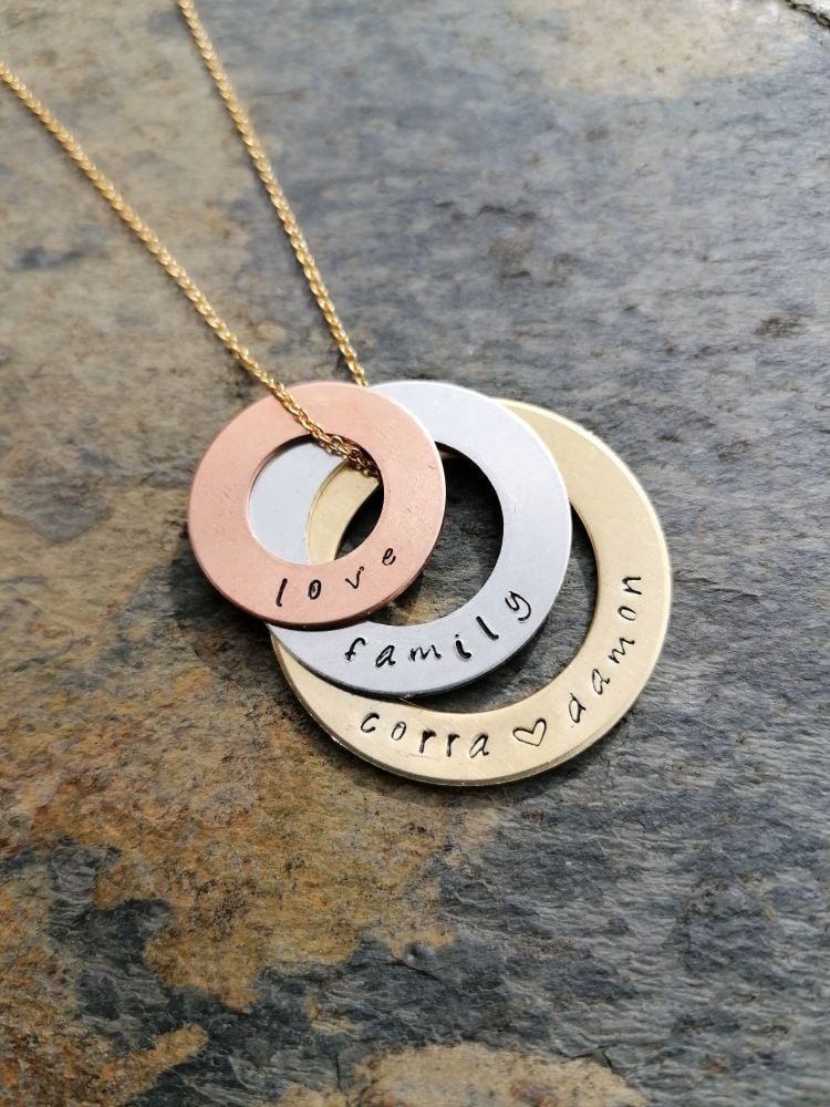 Triple Inscription Personalised Washer Ring Necklace