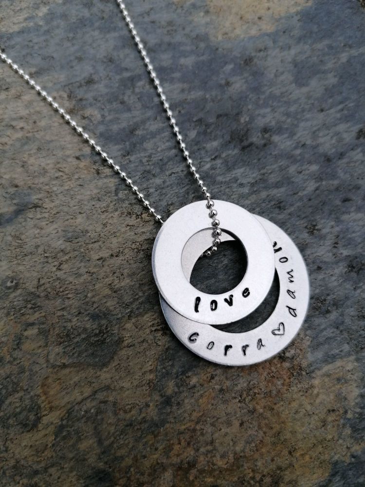 Double Inscription Personalised Washer Ring Necklace