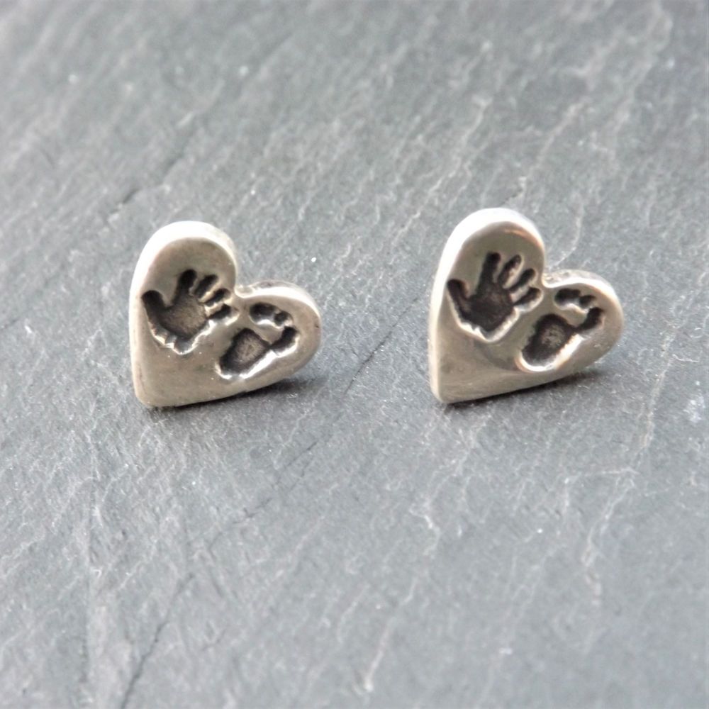 Custom Fine Silver Handprint, Footprint or Paw Print Earrings Earwires or S