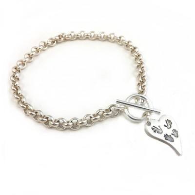 Heavy Silver Belcher Bracelet with Multi Hand or Foot Charm From
