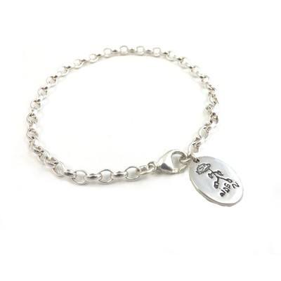 Medium Weight Silver Belcher Bracelet with Doodle Charm From