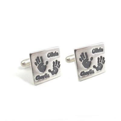 Personalised Silver Cufflinks with Children's or Loved One's Handprints/Footprints