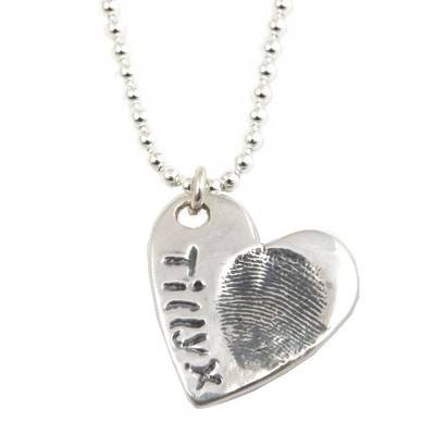 Personalised Large Silver Fingerprint Pendant with Name Inscription
