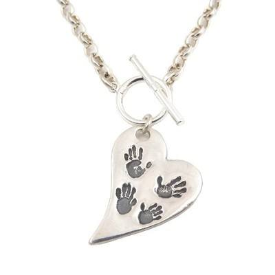 Personalised Large Silver Multi hand or footprint Pendant