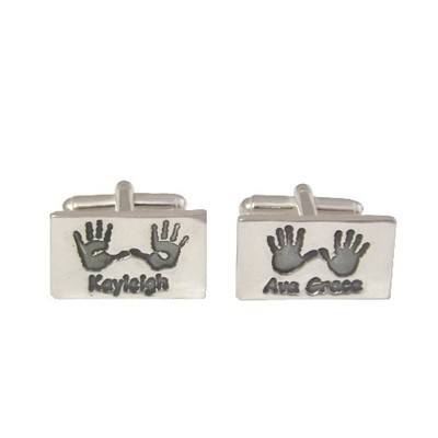 Personalised Silver Cufflinks with 2 Different Children's/Loved One's Double Handprints/Footprints
