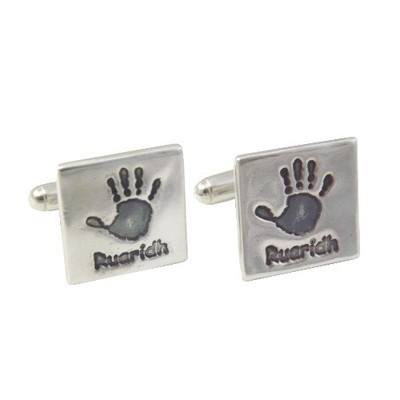 Personalised Silver Cufflinks with Single Child's Handprint/Footprint & Name