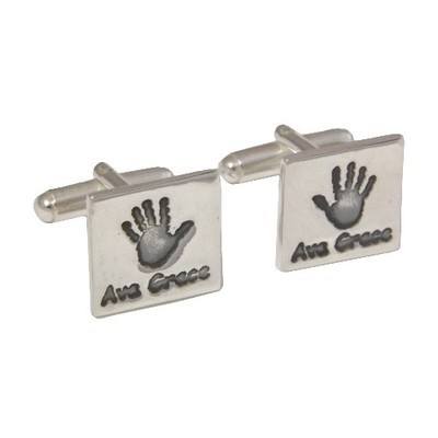 Personalised Silver Cufflinks with Left & Right Children's Handprints/Footprints & Name