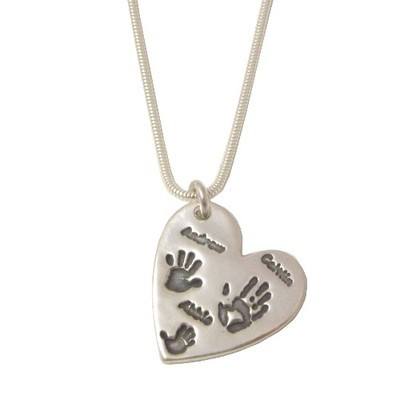 Personalised Large Silver Multi handprint or footprint Pendant up to 3 prints and names From