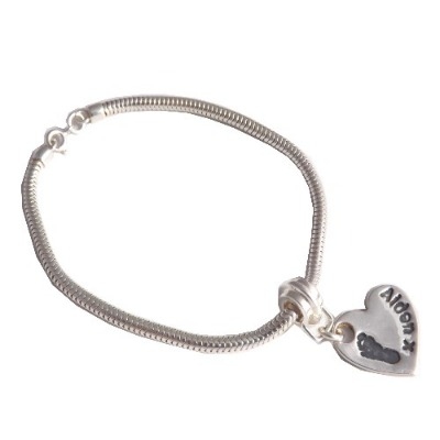 Silver Snake Chain Bracelet with Hand/Footprint Charm From 