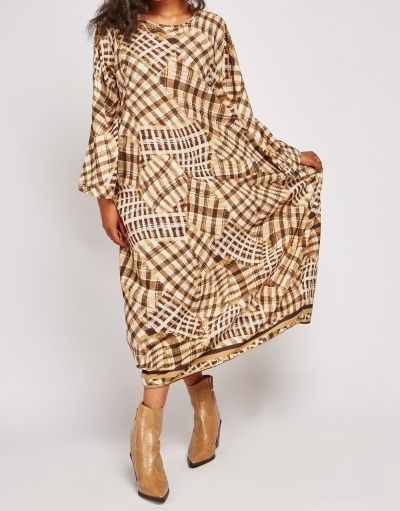 Oversized Checked Boho Kaftan Maxi Dress