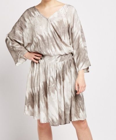 Olive Grey & Cream Tie Dye Dress
