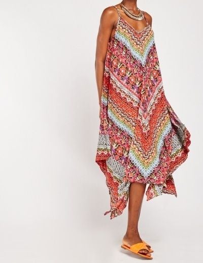 Multicoloured Print Asymmetric Handkerchief Tent Dress
