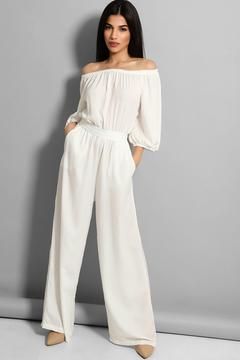 White Off the Shoulder Lightweight Jump Suit