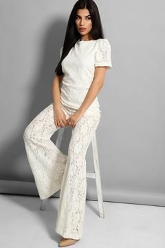 Tall: Cream Lace Wide Leg Jump Suit - Open Back