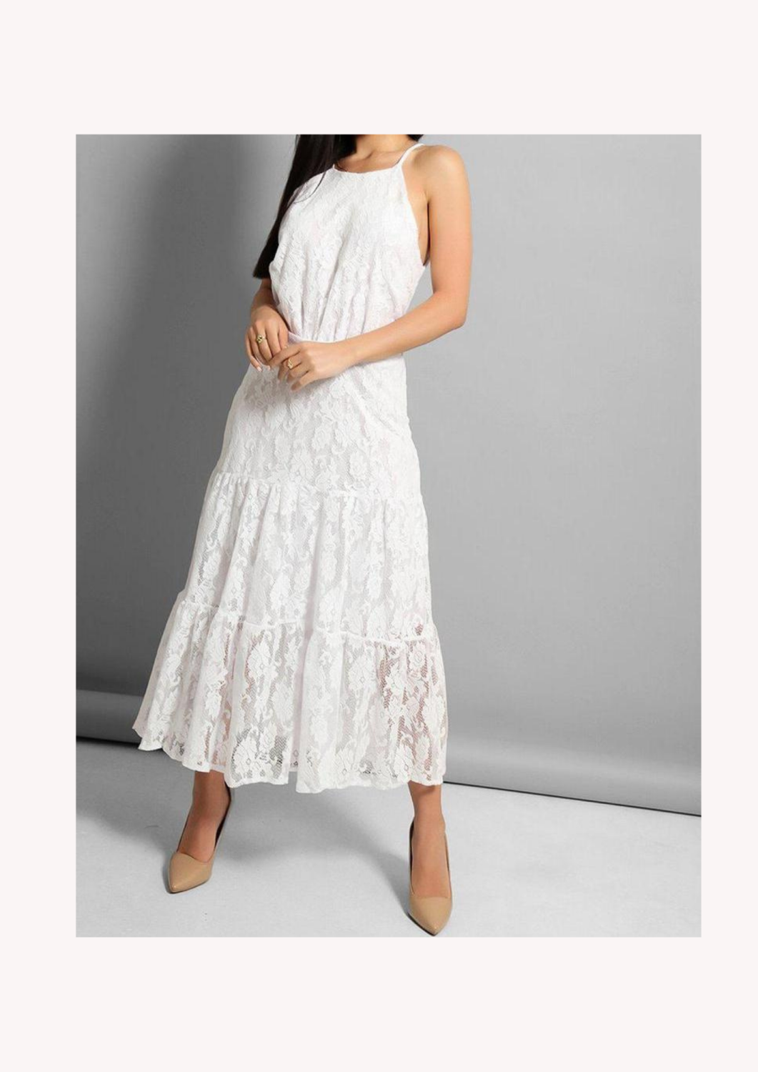 Zack London Lined Lace Tiered Midi Dress