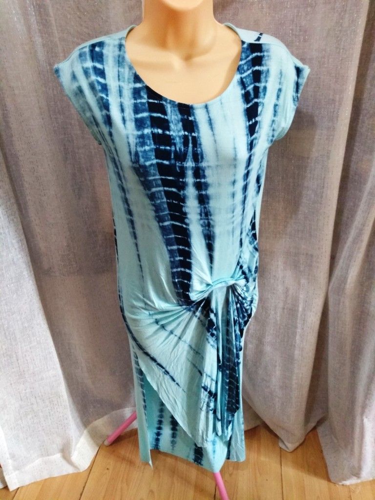 Blue Tie Dye Knot Twist Jersey Body Con Dress