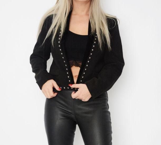 Wool Mix Short Jacket with Stud Detail
