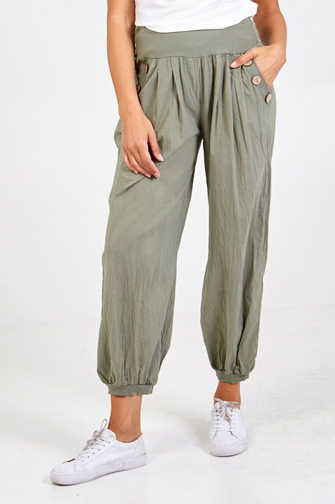Button Detail Harem Pants