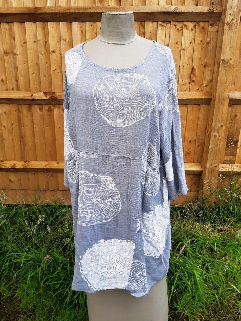 Italian Cotton Tunic with 2 Pockets - bark print