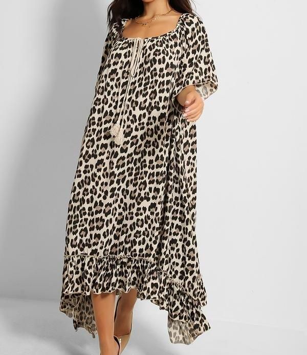 Leopard Print Maxi Dress with Asymmetric Hem
