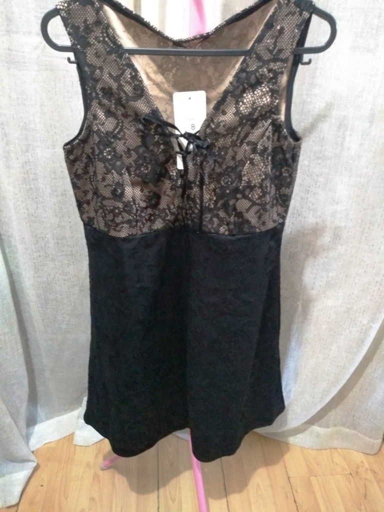 Black Lace Embossed Fit and Flare Evening Dress