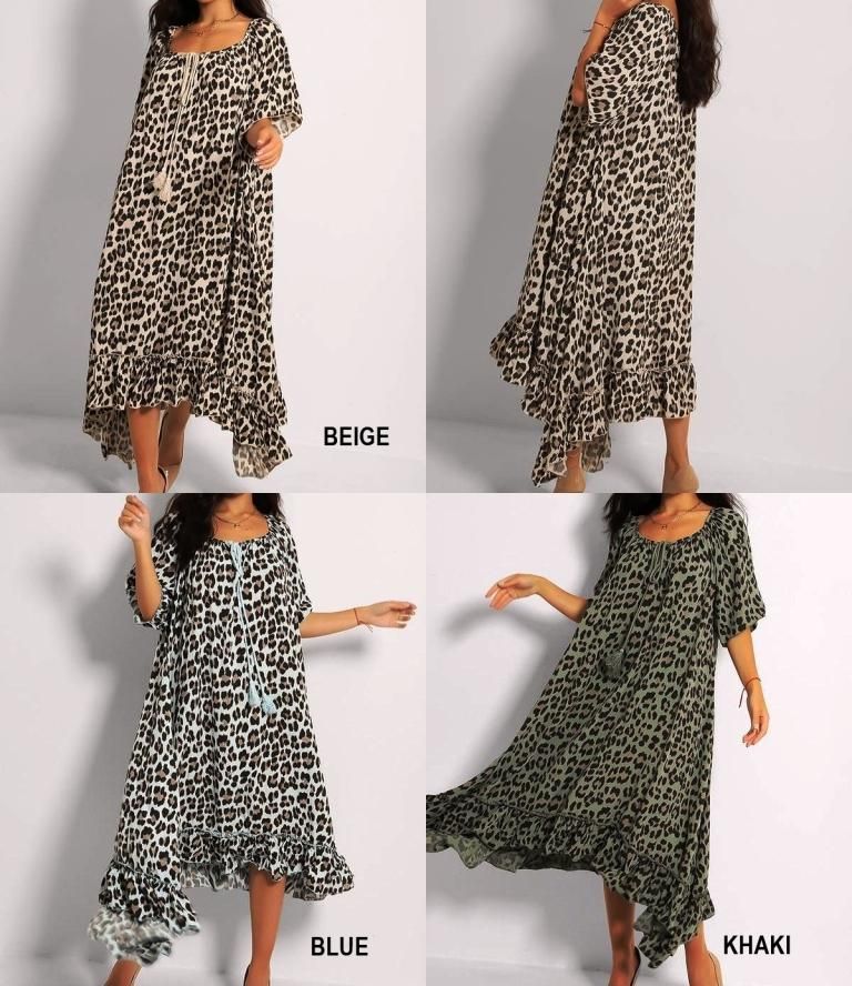 Made in Italy Leopard Print Maxi Dress with Asymmetric Hem