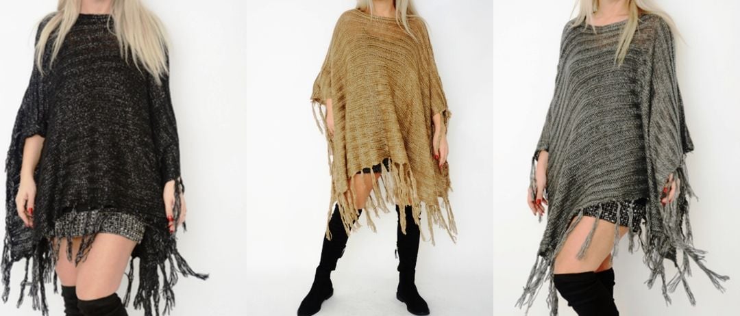 Asymmetric Soft Shimmer Knit Poncho