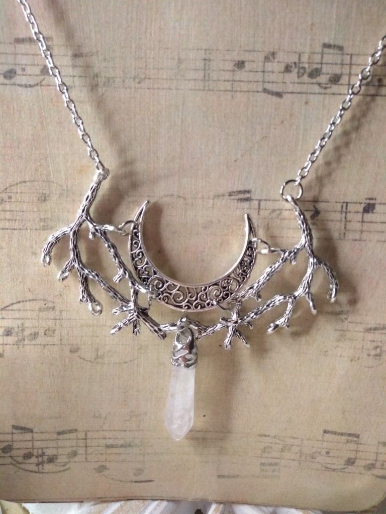 Crescent Moon Quartz Antlers Necklace