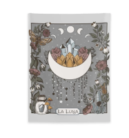 Moon phase, Flowers and Crystals  Wall hanging or altar cloth