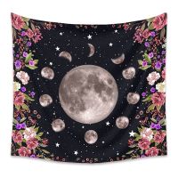 Black and Pink Floral Full Moon Wall Hanging or Altar Cloth