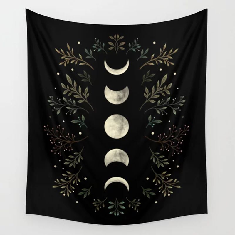 Black and Foliage Full Moon Wall Hanging or Altar Cloth