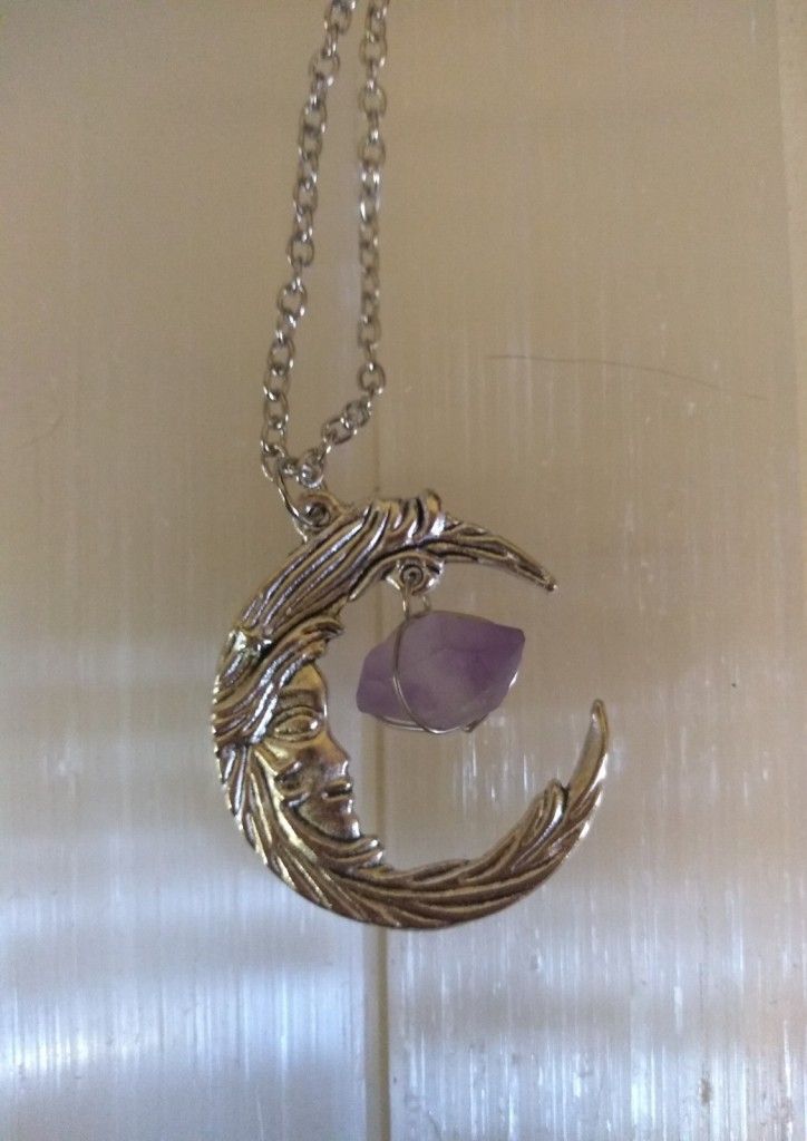 Man on the Moon Crescent Moon and Amethyst Necklace 19''