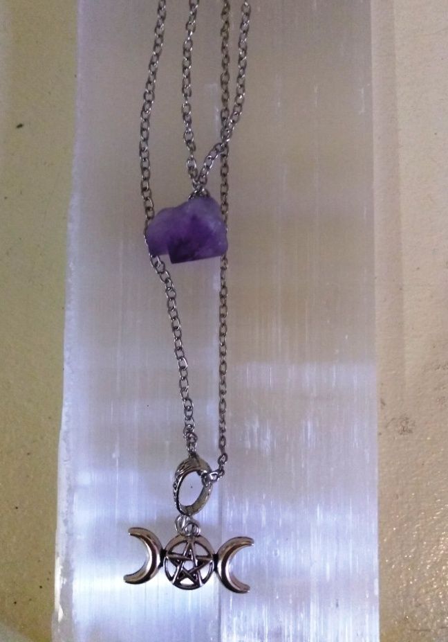 Triple Moon Amethyst double layer necklace 21''