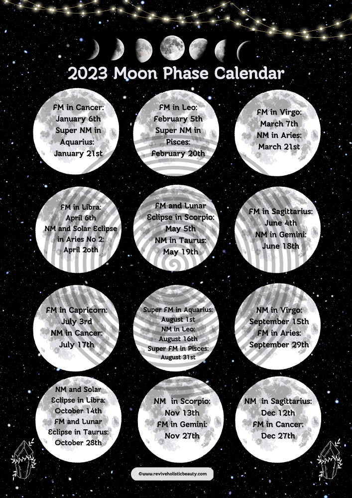 Print at Home: 2023 1 Page Moon Phase Calendar A4