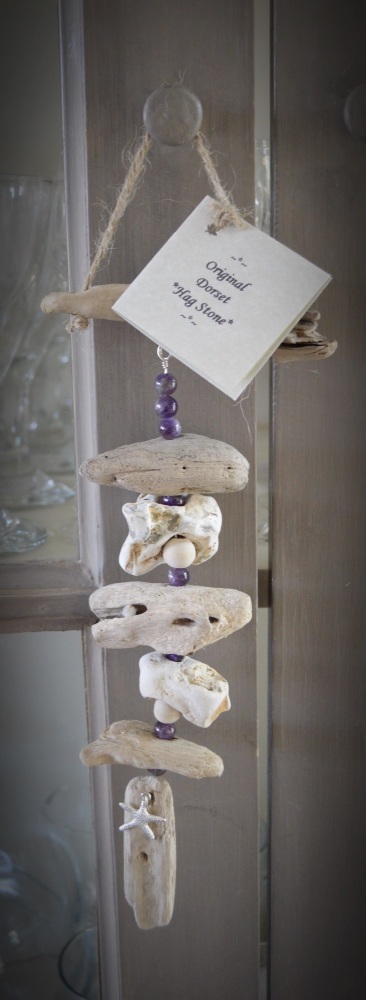Hag Stone Wind Chime with Amethyst Crystals & Driftwood Protection Charm