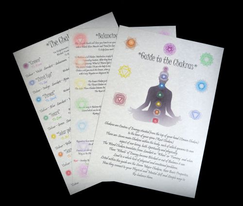 Chakra Information and Balancing A4 Posters on Parchement Paper  Reiki Heal