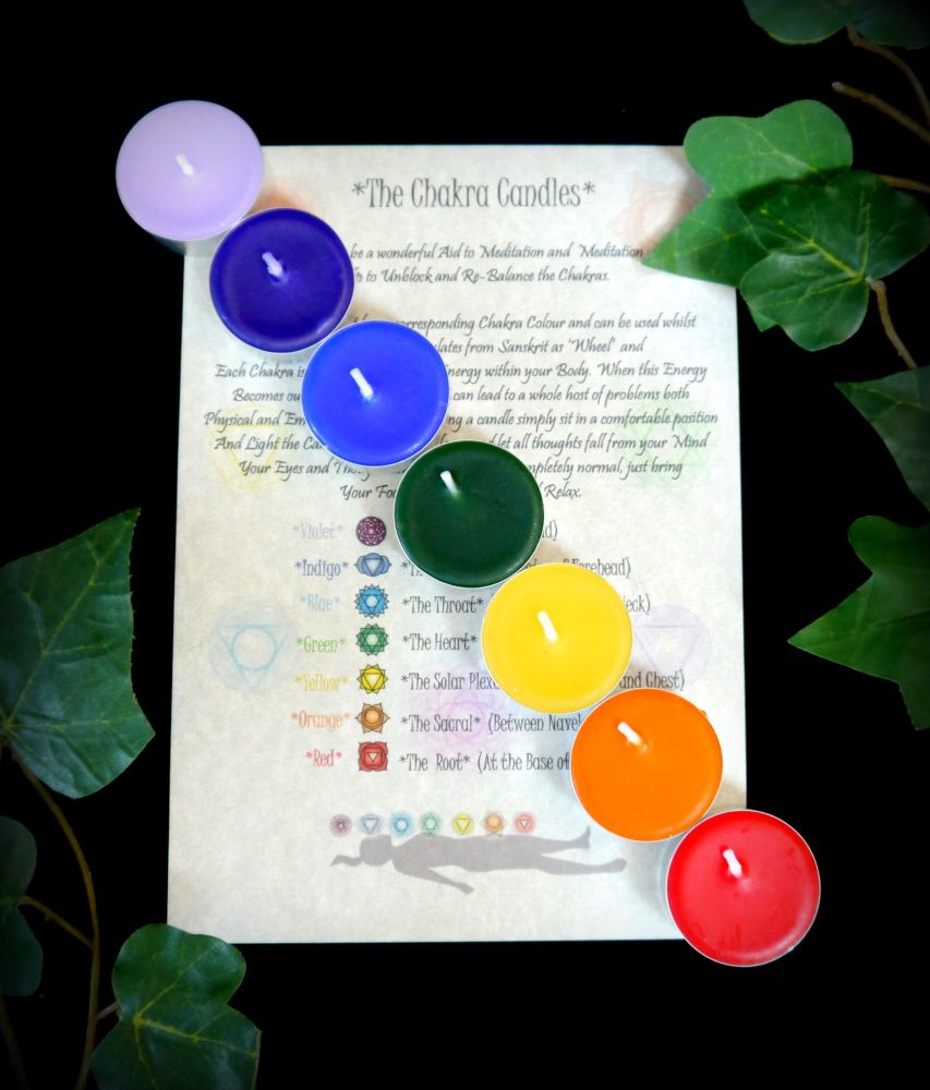 Chakra Candle Set with inormation Lealet