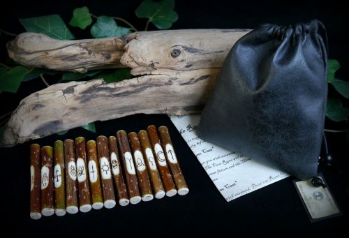 13 Willow Wood Witches Runes with faux Leather Bag & Casting Instructions
