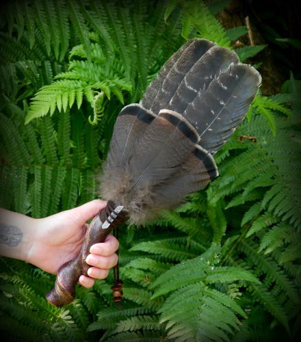Smudging Fan with Silver Birch Spiral Hilt and Bronze Turkey Feathers Nativ