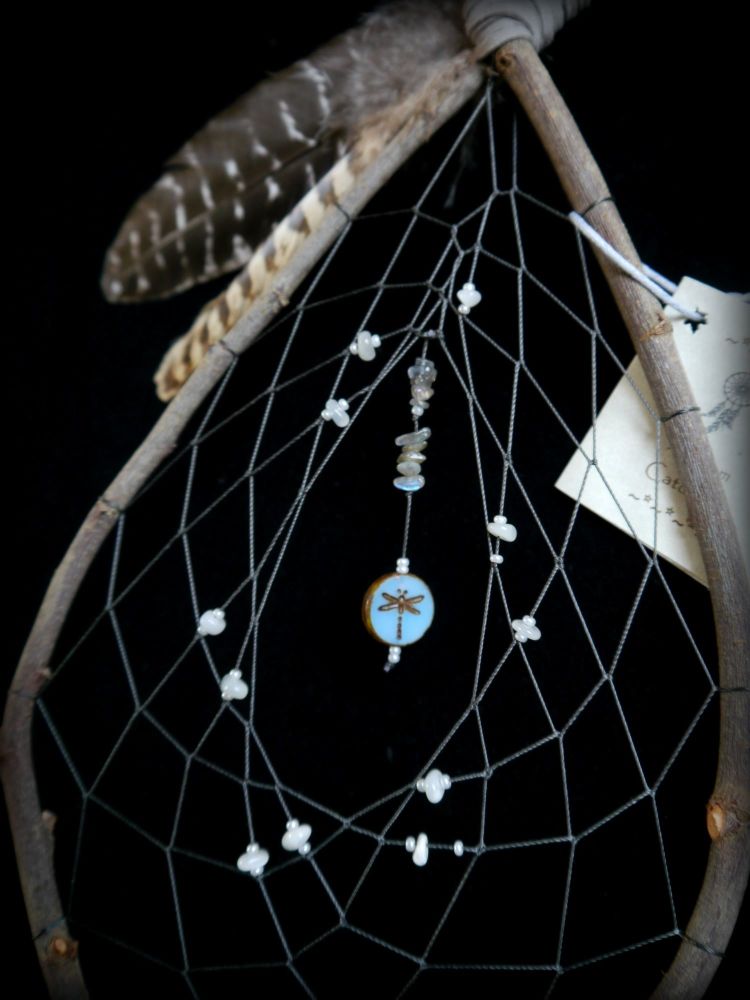 Witches Rowan Wood Dreamcatcher with Dragonfly and Pheasant Feathers witchcraft, wicca, pagan