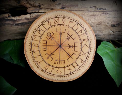Vegvisir the Viking Compass Witches Altar piece on Alder Wood Wicca Pagan w