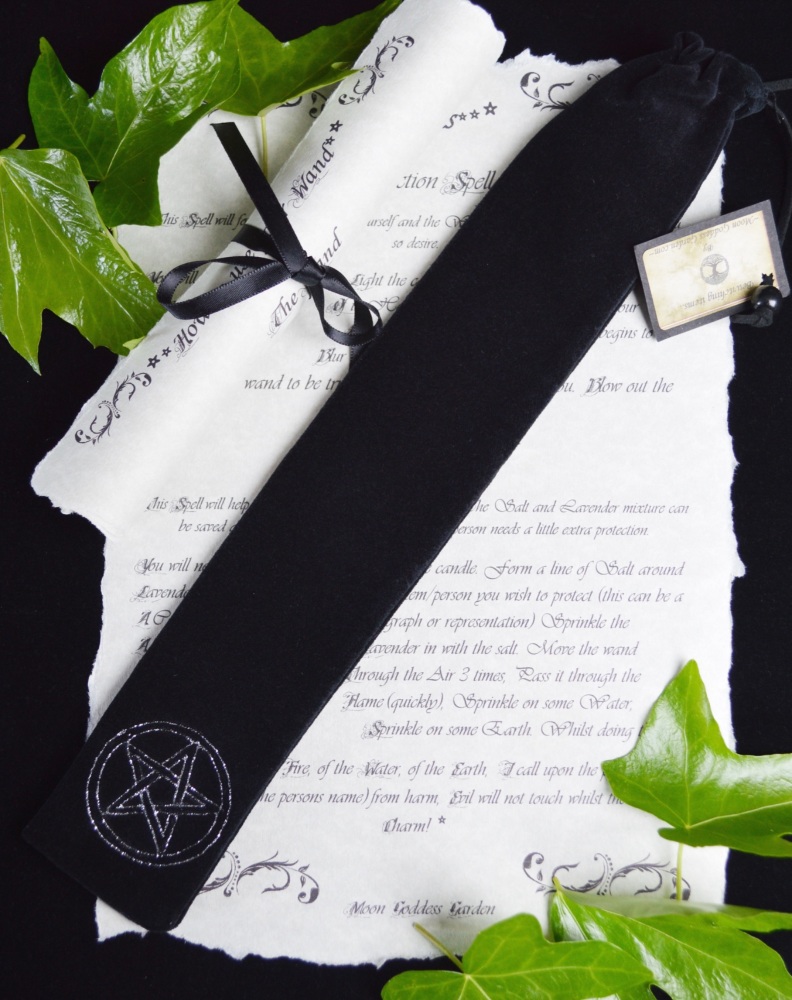 Black Velvet Wand Bag  with Pentacle design