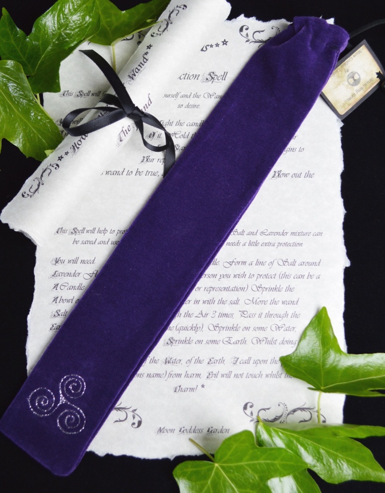 Dark Purple Wand Bag with Triskele design 