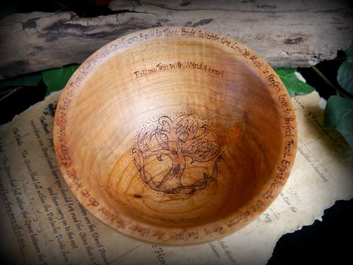 Witches Wooden Tree of Life Offering Bowl with Wiccan Rede design Altar Wic