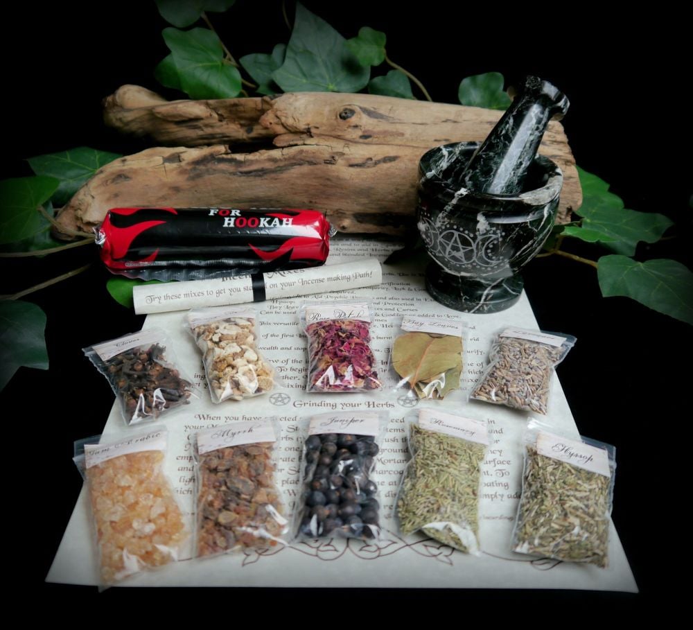 Witches Incense Making Kit with Black Marble Mortar & Pestle