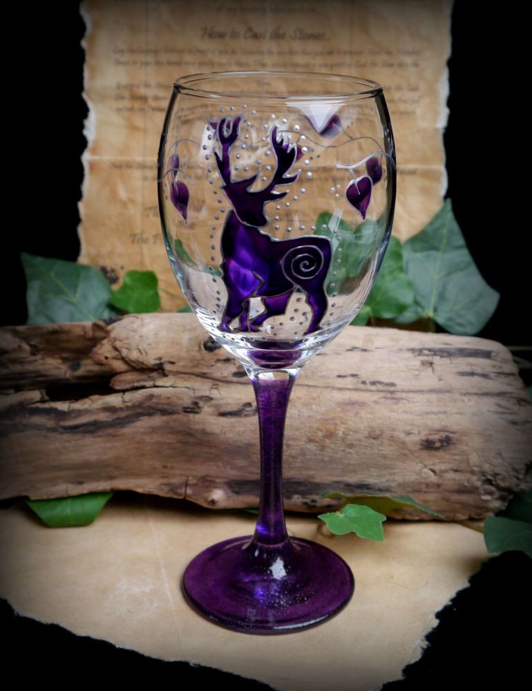 Hand Painted Stag Glass Chalice Witches Goblet