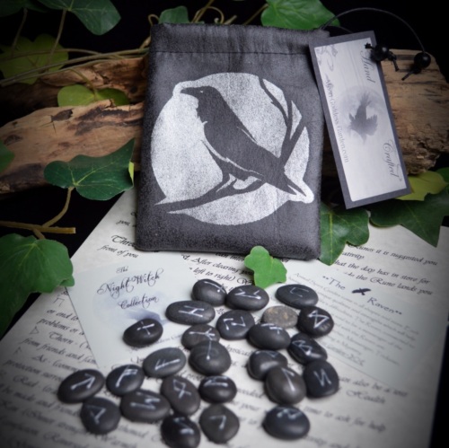 25 Raven Runes with Faux Leather Bag