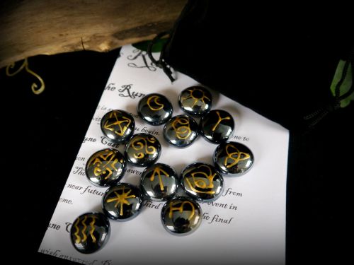 13 Witches Black & Gold Runes with Black Bag and Casting Instructions