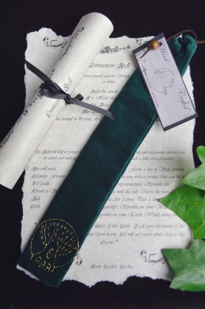 Forest Green Wand Bag with Tree of Life design 