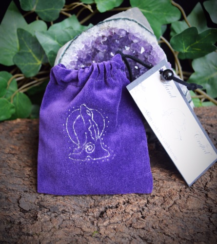 *Moon Gazing Hare* Velvet Rune Bag in Purple Crystal bag
